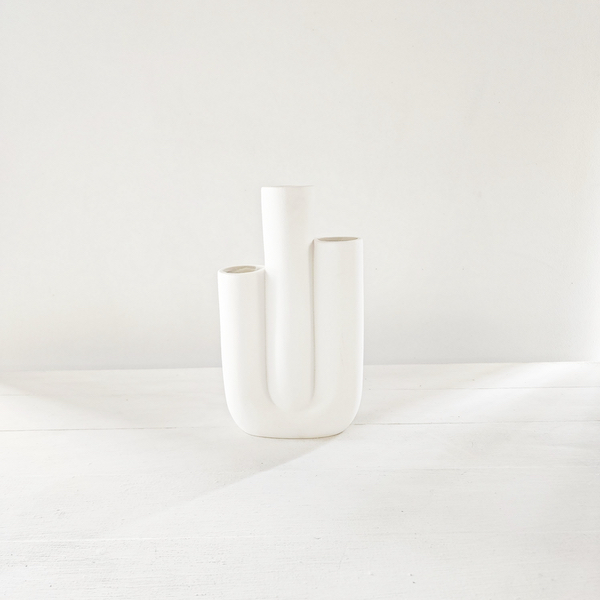 Three Pipe Coral Vase - White